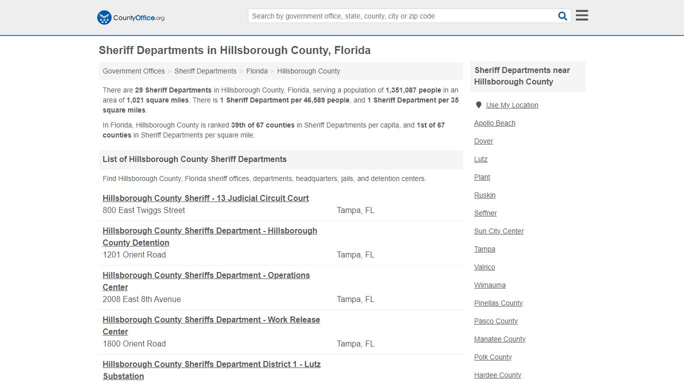 Sheriff Departments in Hillsborough County, Florida - County Office